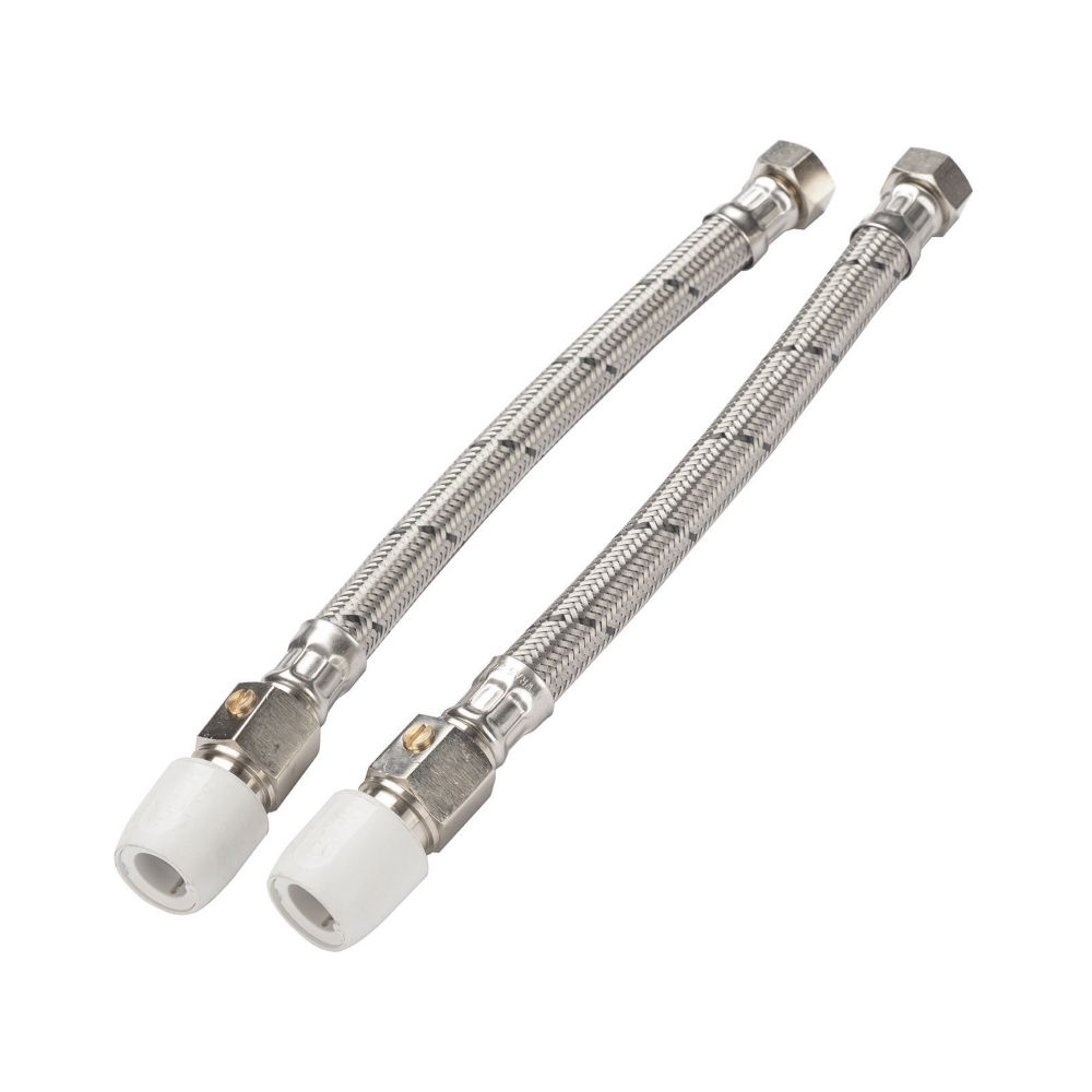 Hep2O Push-Fit Flexible Tap Connectors 15mm x 1/2" x 300mm 2 Pack