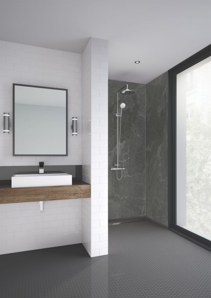 Splashwall Welsh Slate Bathroom Wall Panel Matt Grey 585mm x 2420mm x 11mm