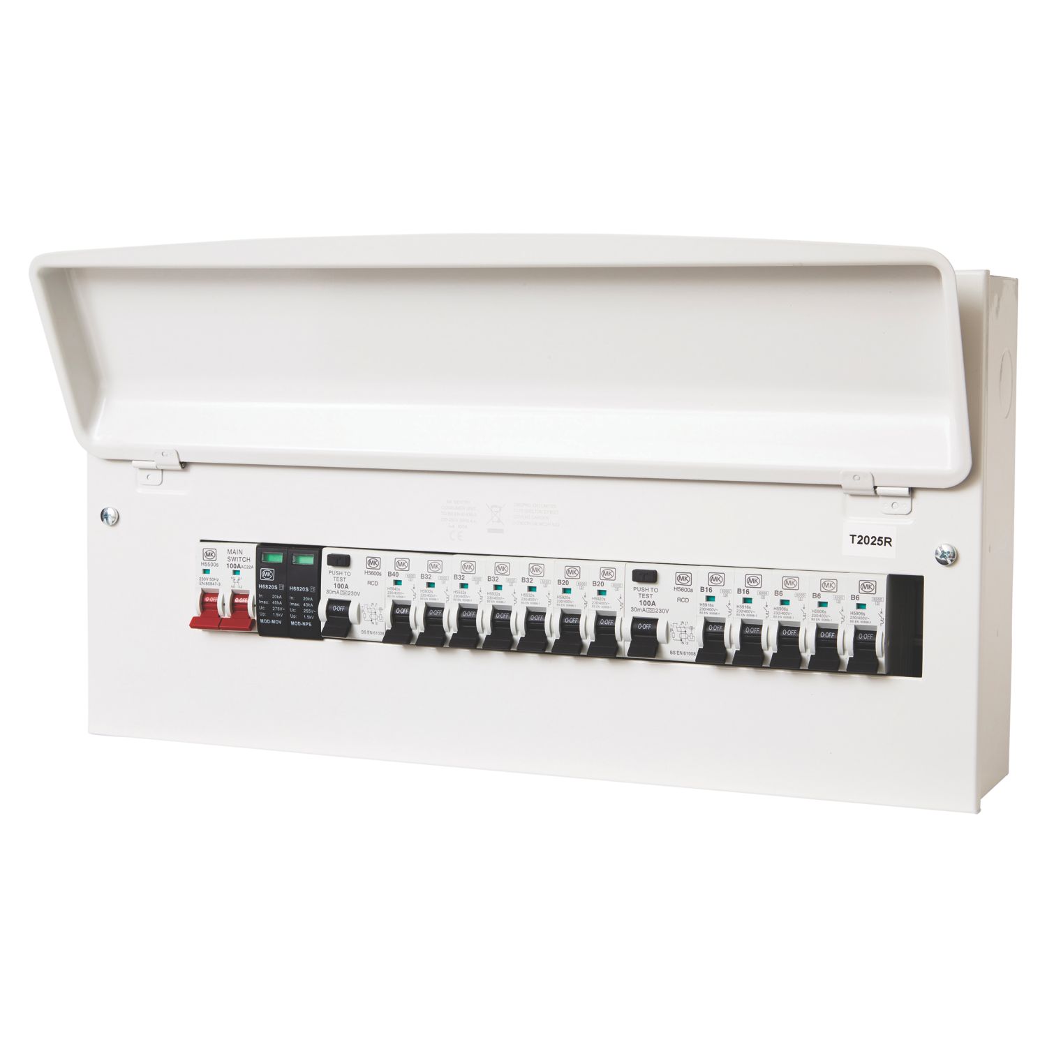 MK Sentry 21-Module 12-Way Populated Dual RCD Consumer Unit with SPD (504PF)