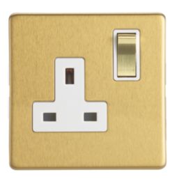 Contactum Lyric 13A 1-Gang DP Switched Socket Outlet Brushed Brass  with White Inserts