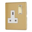Contactum Lyric 13A 1-Gang DP Switched Socket Outlet Brushed Brass  with White Inserts