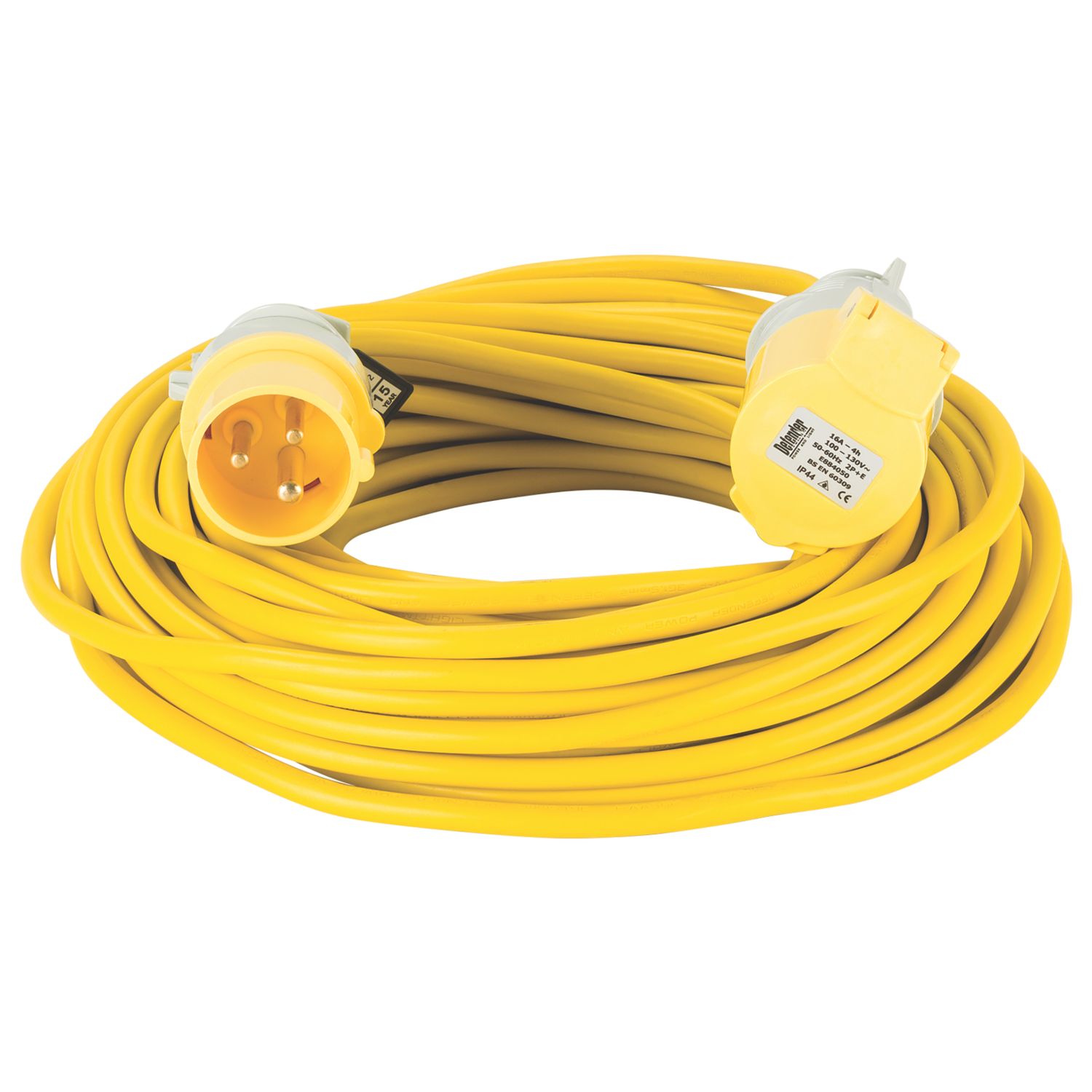 Defender Yellow 110V 16A Extension Lead 25m x 1.5mm² (504XX)