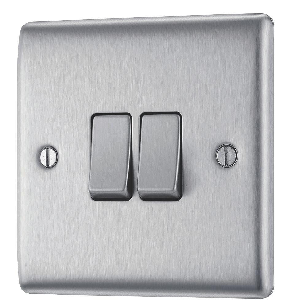 British General Nexus Metal 10AX 2-Gang 2-Way Light Switch  Brushed Steel