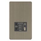 Knightsbridge Screwless 2-Gang Single Voltage Shaver Socket 230V AC Antique Brass with Black Inserts