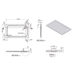 Essentials Rome Rectangular Shower Tray Gloss 1200mm x 700mm x 45mm