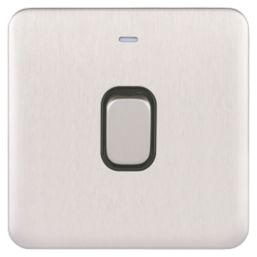 Schneider Electric Lisse Deco 20AX 1-Gang DP Control Switch Brushed Stainless Steel with LED with Black Inserts