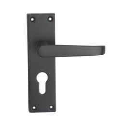 Designer Levers Victorian Fire Rated Long Straight Lever Euro Lock Door Handle Pair Matt Black ...