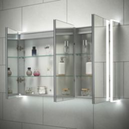 Sensio Ainsley 3-Door Mirrored Bathroom Cabinet & Bluetooth Speaker With 5400lm LED Light Grey Matt 1200mm x 130mm x 700mm