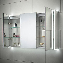 Sensio Ainsley 3-Door Mirrored Bathroom Cabinet With Bluetooth Speaker With 5400lm LED Light Grey Matt 1200mm x 130mm x 700mm