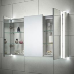 Sensio Ainsley 3-Door Mirrored Bathroom Cabinet & Bluetooth Speaker With 5400lm LED Light Grey Matt 1200mm x 130mm x 700mm