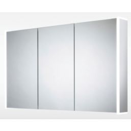 Sensio Ainsley 3-Door Mirrored Bathroom Cabinet & Bluetooth Speaker With 5400lm LED Light Grey Matt 1200mm x 130mm x 700mm