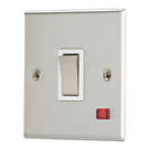 Contactum iConic 20A 1-Gang DP Control Switch Brushed Steel with Neon with White Inserts