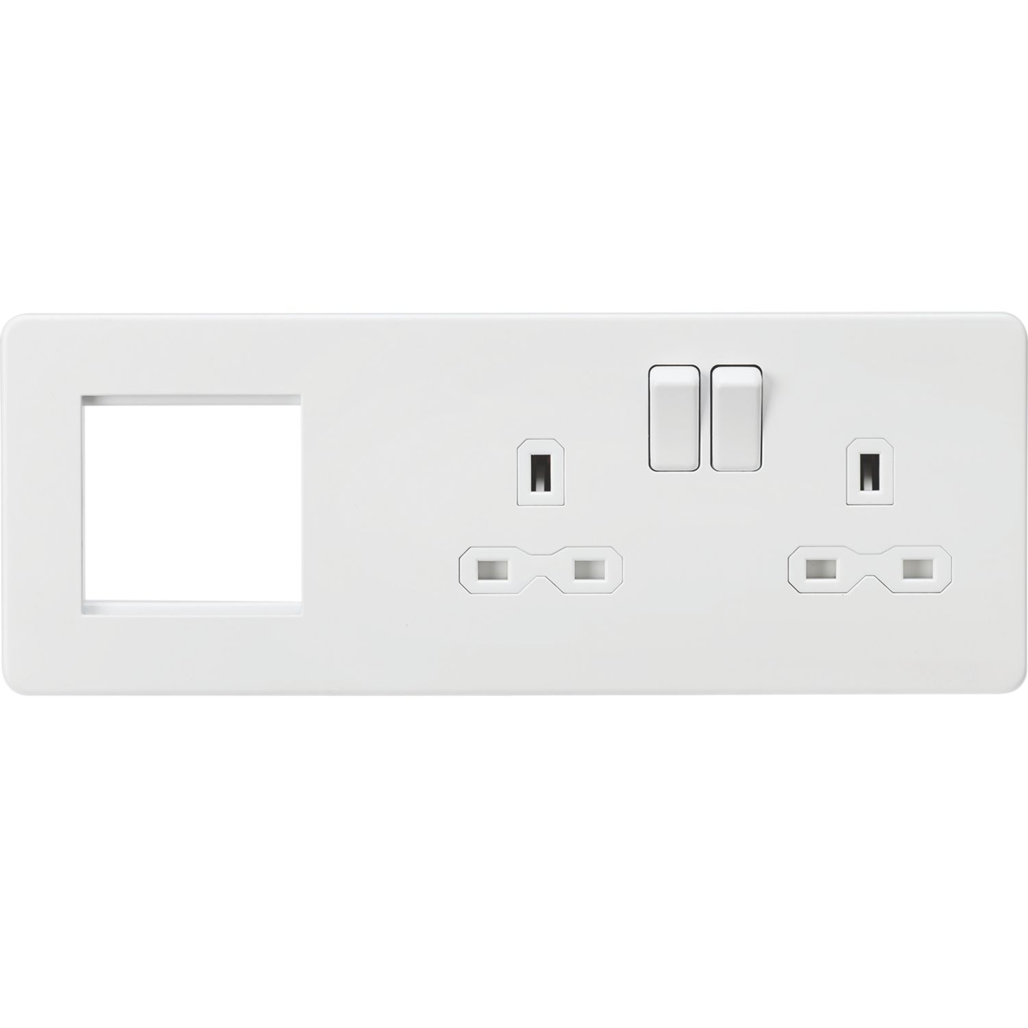 Knightsbridge 13A 2-Gang DP Combination Plate Matt White with White Inserts (505VF)