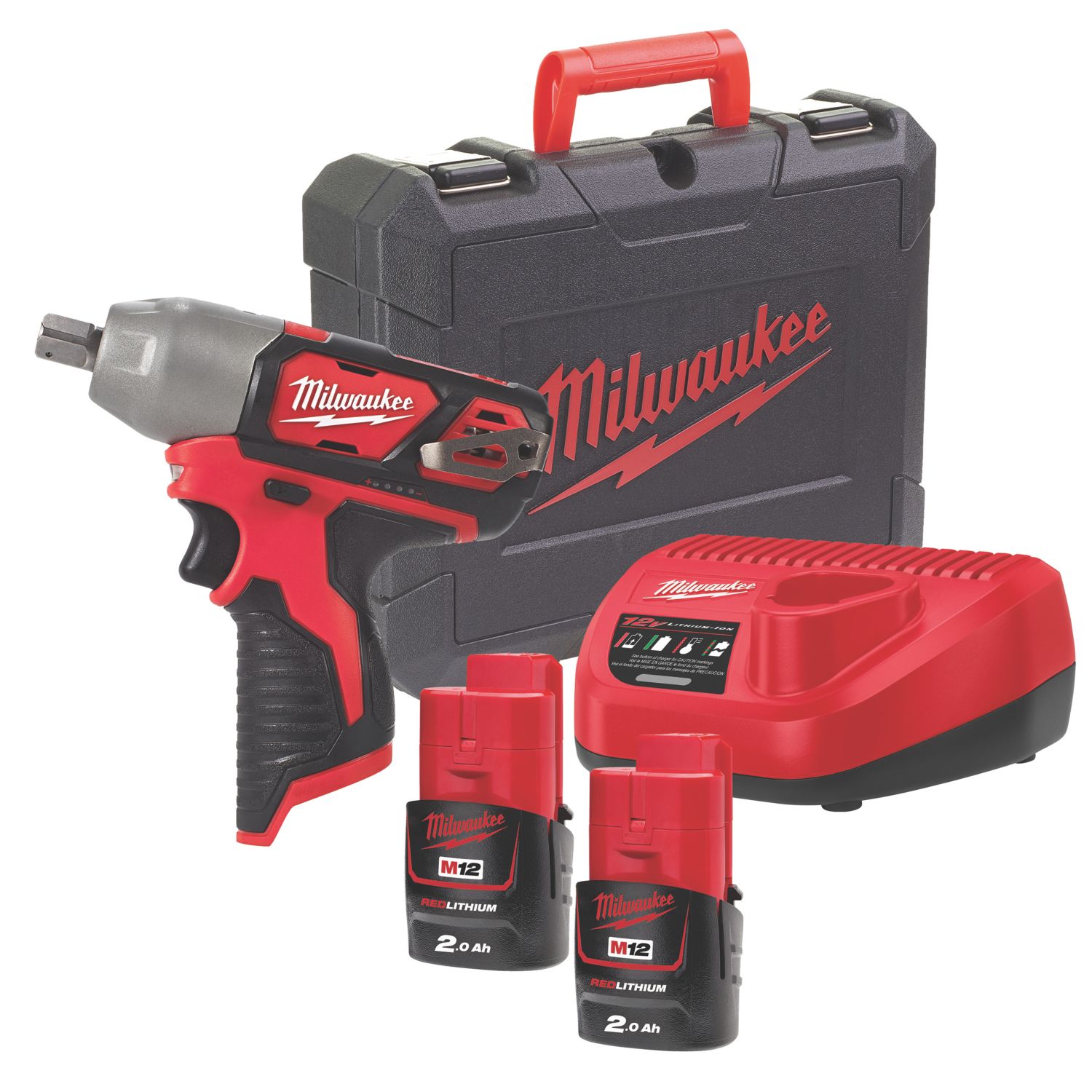 Milwaukee M12 BIW12-202C 12V 2 x 2.0Ah Li-Ion RedLithium Cordless Sub Compact Impact Wrench (506GE)