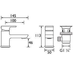 Bristan Cobalt Black 113mm Cloakroom Lever Mono Basin Mixer Tap  With Clicker Waste