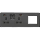Knightsbridge SFR992LAT 13A 2-Gang DP Combination Plate + 4.0A 18W 2-Outlet Type A & C USB Charger Anthracite with Black Inserts