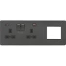 Knightsbridge SFR992LAT 13A 2-Gang DP Combination Plate + 4.0A 18W 2-Outlet Type A & C USB Charger Anthracite with Black Inserts