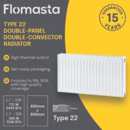 Flomasta 400mm x 600mm 2493BTU White Type 22 Convector Radiator