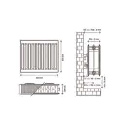 Flomasta 400mm x 600mm 2493BTU White Type 22 Convector Radiator