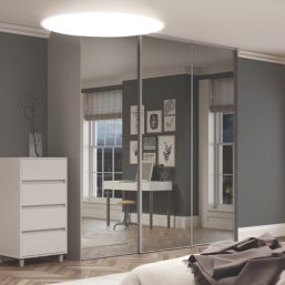 Spacepro Classic 3-Door Framed Sliding Wardrobe Doors Silver Frame Mirror Panel 2672mm x 2260mm