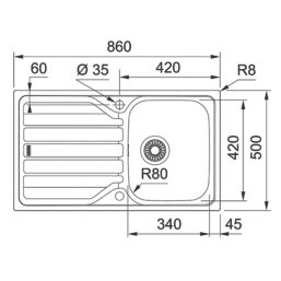 Franke Flash 1 Bowl Stainless Steel Inset Sink with Reversible Drainer  860mm x 500mm