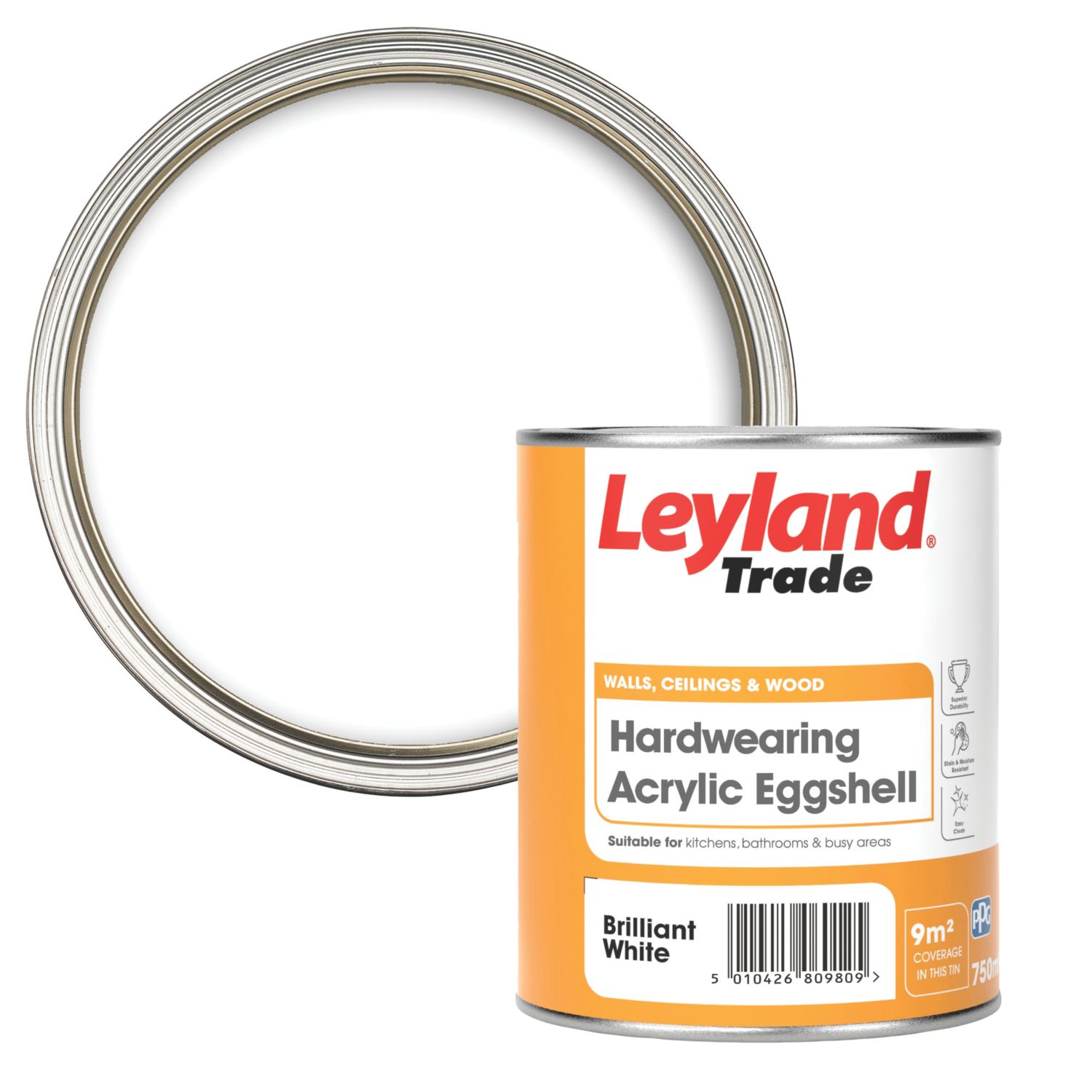 Leyland Trade 750ml Brilliant White Acrylic Eggshell Emulsion Kitchen & Bathroom Paint (508HF)