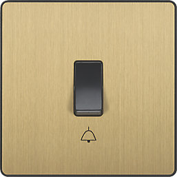 British General Evolve 10A 1-Gang 1-Way Bell Push Switch Satin Brass with Black Inserts