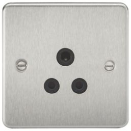 Knightsbridge  5A 1-Gang Unswitched Socket Brushed Chrome with Black Inserts