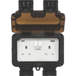 Knightsbridge  IP66 13A 2-Gang SP Weatherproof Outdoor Switched Socket with USB