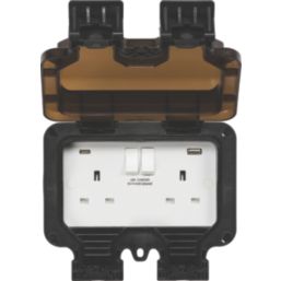 Knightsbridge  IP66 13A 2-Gang SP Weatherproof Outdoor Switched Socket with USB