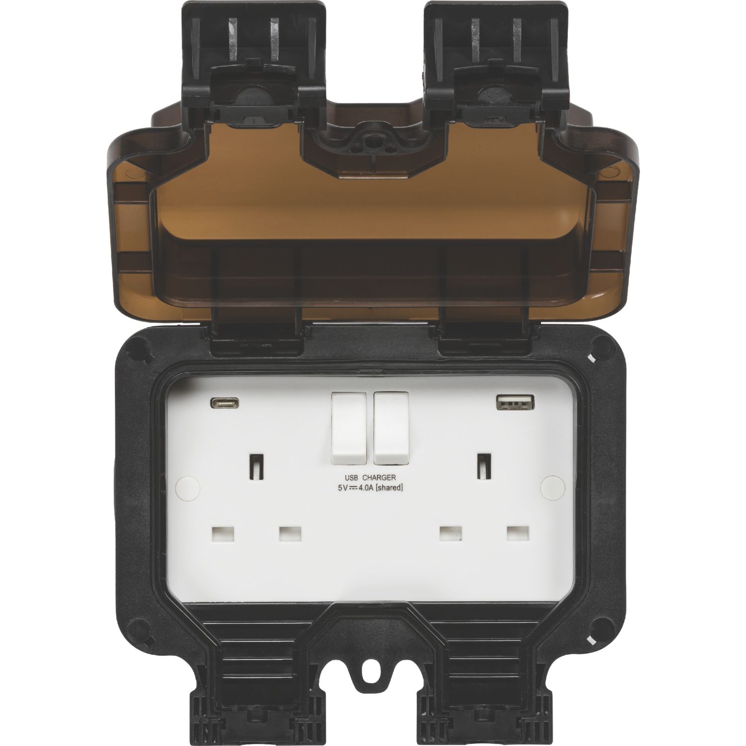 Knightsbridge IP66 13A 2-Gang SP Weatherproof Outdoor Switched Socket with USB (508YA)