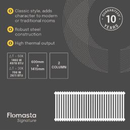 Flomasta 600mm x 1415mm 4978BTU White Horizontal 2 Column Radiator