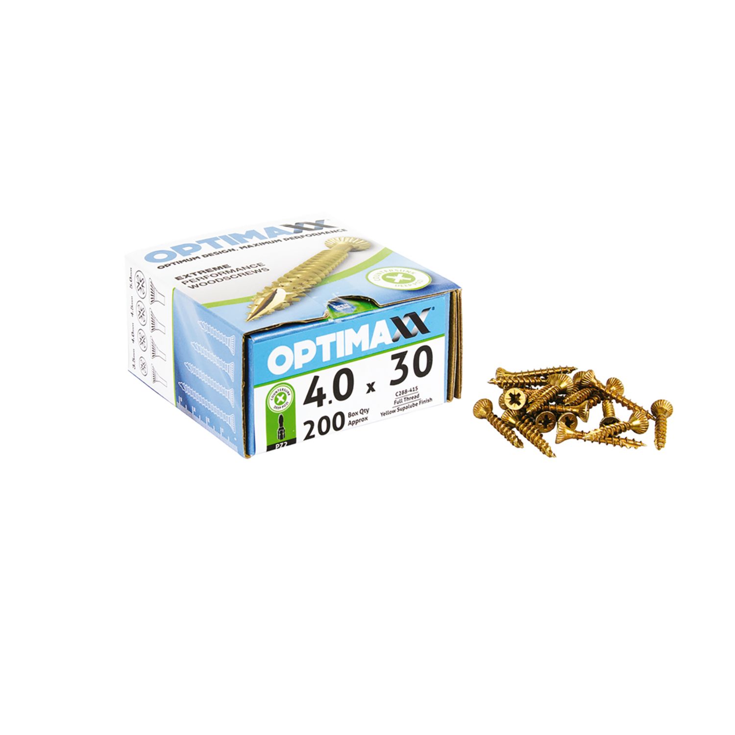 Optimaxx PZ Countersunk Wood Screws 4mm x 30mm 200 Pack (509TY)