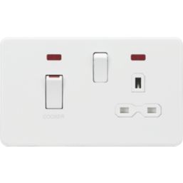 Knightsbridge  45A 2-Gang DP Cooker Switch & 13A DP Switched Socket Matt White with LED with White Inserts
