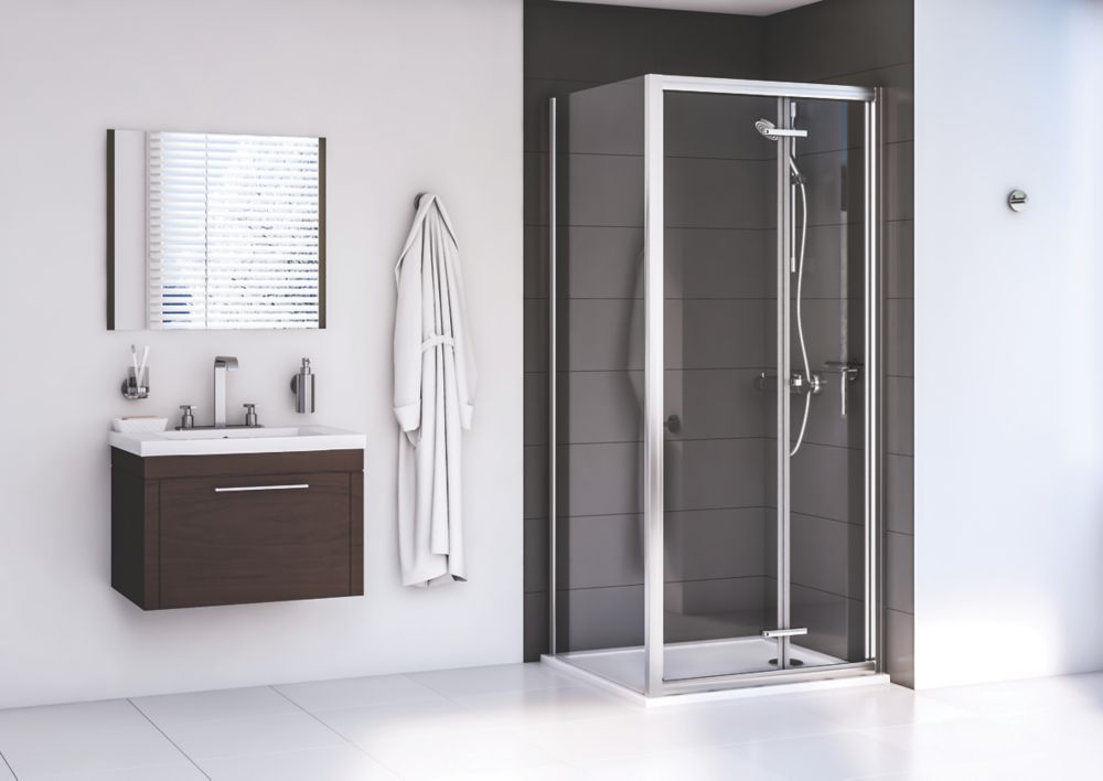 Aqualux Edge 6 SemiFrameless Square Shower Enclosure LH/RH Polished Silver 760mm x 760mm x