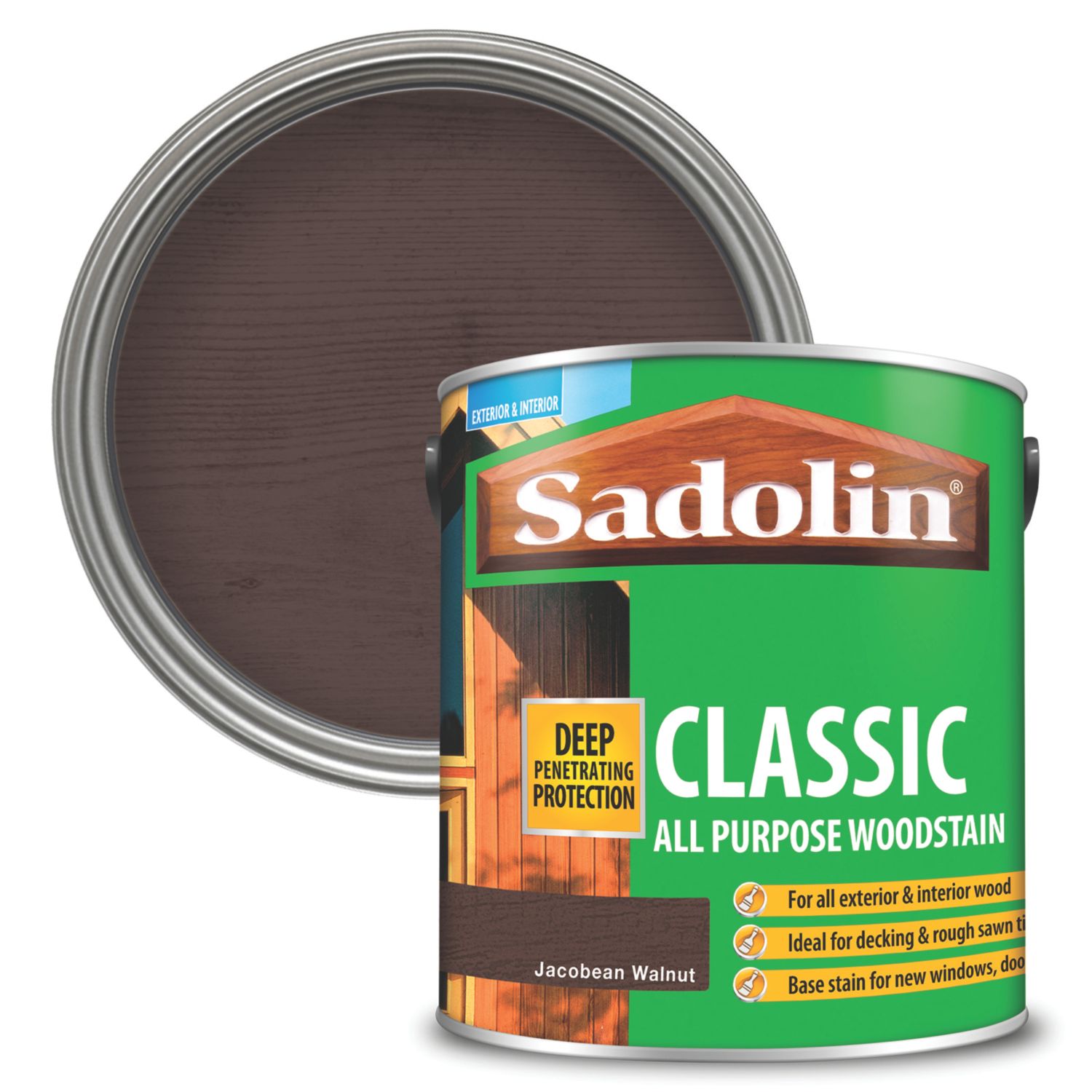 Sadolin 2.5Ltr Jacobean Walnut Matt Solvent-Based Interior & Exterior Wood Stain (5105R)