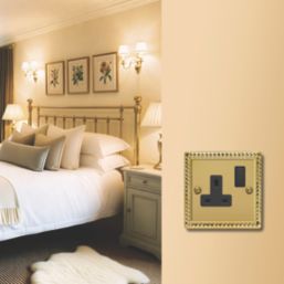 Varilight  13A 1-Gang 2-Pole Switched Socket Georgian Brass  with Black Inserts