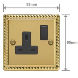 Varilight  13A 1-Gang 2-Pole Switched Socket Georgian Brass  with Black Inserts
