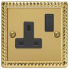 Varilight  13A 1-Gang 2-Pole Switched Socket Georgian Brass  with Black Inserts