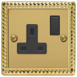Varilight  13A 1-Gang 2-Pole Switched Socket Georgian Brass  with Black Inserts