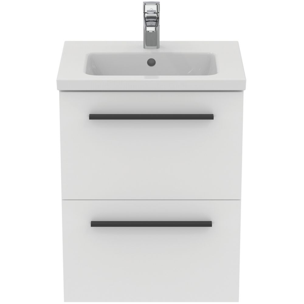 Ideal Standard i.life S Wall Hung Vanity Unit with Black Handles & Basin Matt White 500mm x 375mm x 665mm