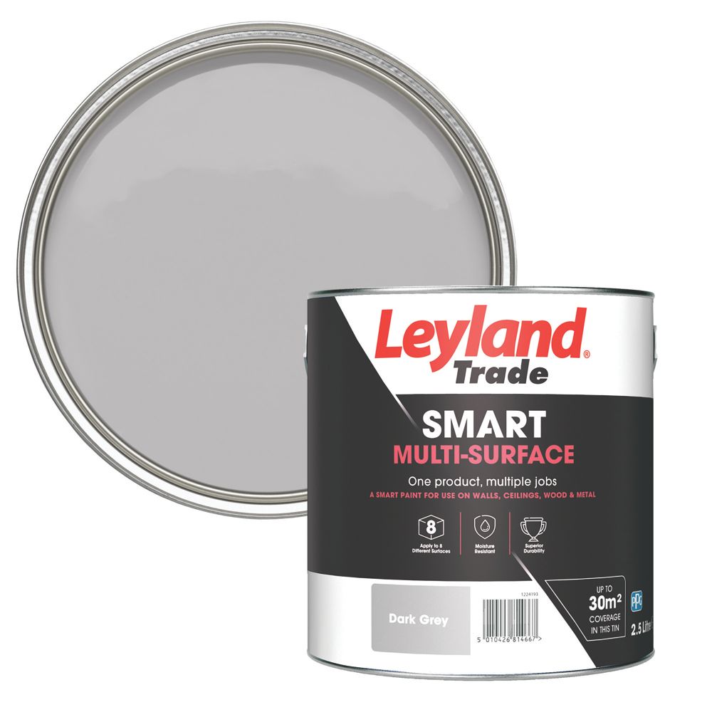 Leyland Trade 2.5Ltr Dark Grey Eggshell Emulsion Multi Surface Paint