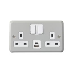 MK Contoura 13A 2-Gang DP Switched Socket + 3A 2-Outlet Type A & C USB Charger Grey with White Inserts