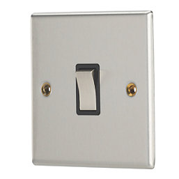 Contactum iConic 10AX 1-Gang 2-Way Light Switch  Brushed Steel with Black Inserts