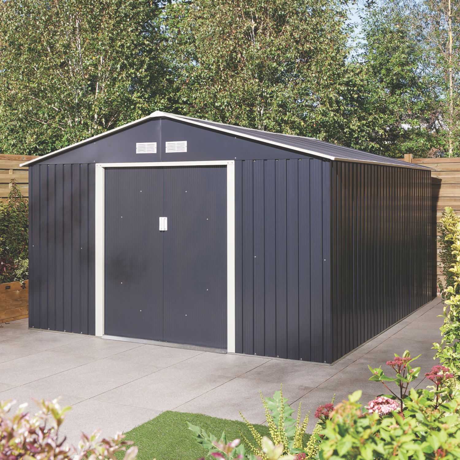 Rowlinson Trentvale 10' x 11' 6" (Nominal) Apex Metal Shed Dark Grey (511CL)