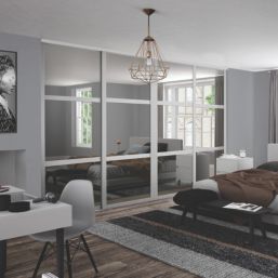 Spacepro Shaker 4-Door Sliding Wardrobe Door Kit Dove Grey Frame Mirror Panel 2978mm x 2260mm