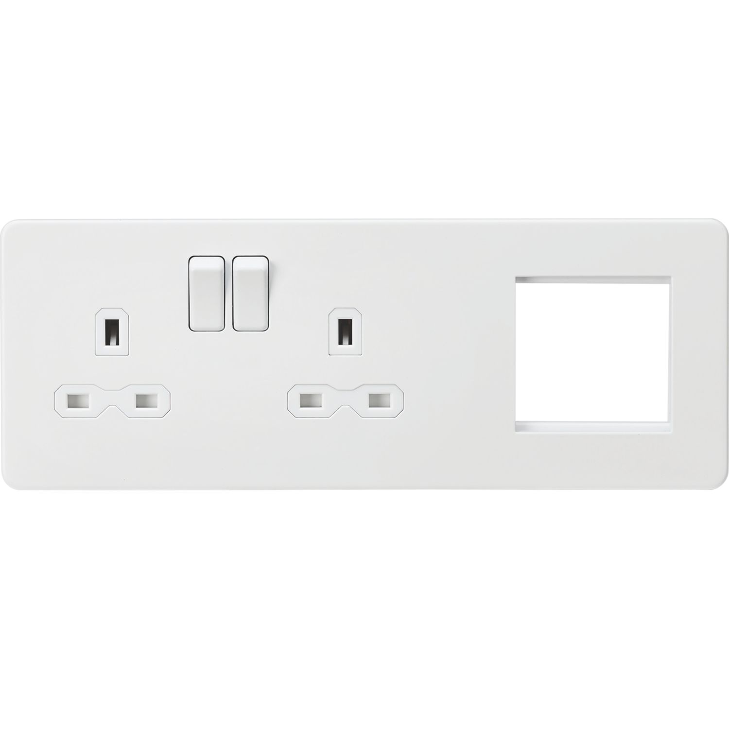 Knightsbridge 13A 2-Gang DP Combination Plate Matt White with White Inserts (511VF)