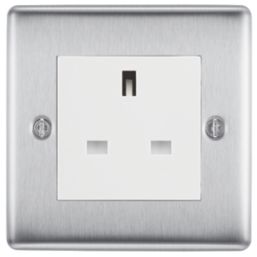 British General Nexus Metal 13A 1-Gang Unswitched Socket Brushed Steel with White Inserts