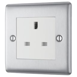 British General Nexus Metal 13A 1-Gang Unswitched Socket Brushed Steel with White Inserts