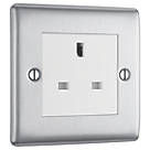 British General Nexus Metal 13A 1-Gang Unswitched Socket Brushed Steel with White Inserts